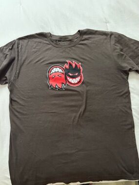Spitfire Black Short Sleeve Tee with Red Flame Faces